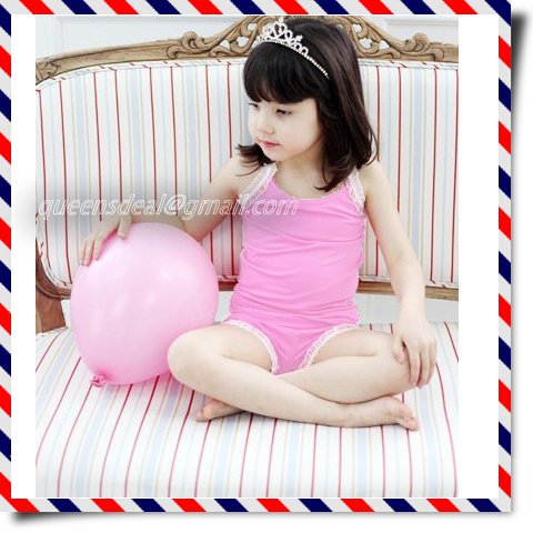 Pink Children Girl Summer Clothing Cute Lovely  Soft  Lace Sling Vest Underwear Suit  Pajamas Wholesale