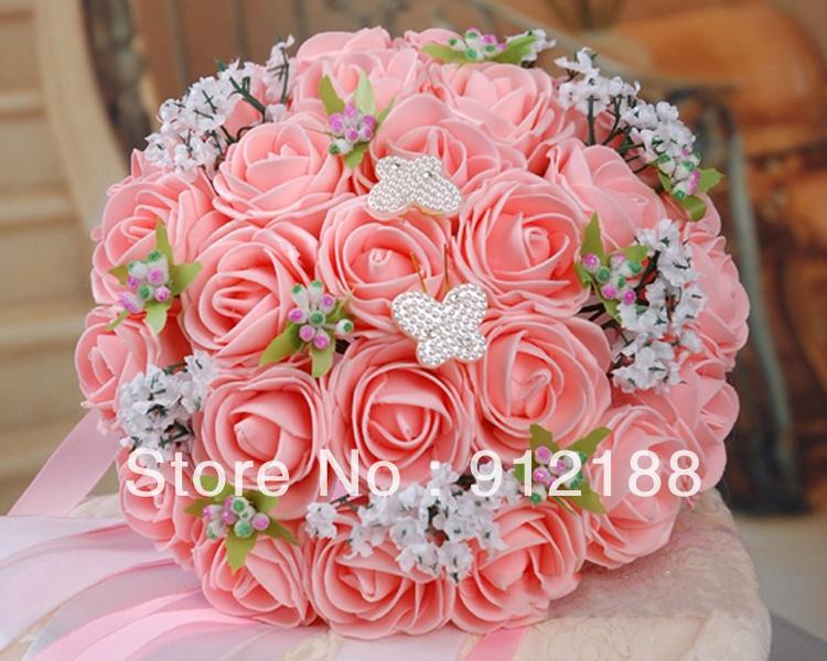 PINK flower bouquet for wedding,28cm Diameter with 26 Roses Best wedding favors