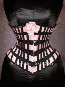 Pink Grid Strip Gothic Sweet Corset Bust Vest 5160