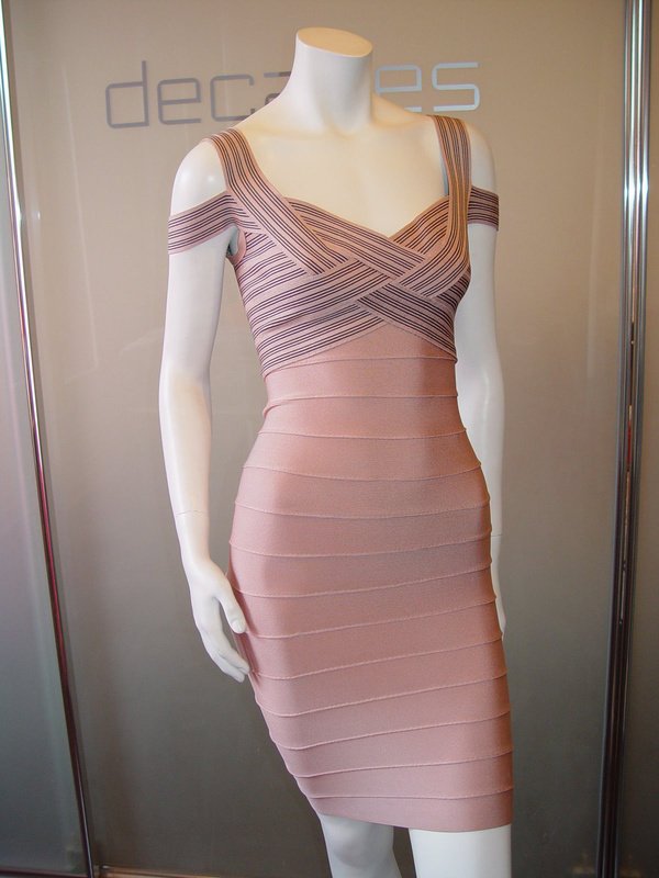 Pink jacquard bandage dress/shoulders backless dress