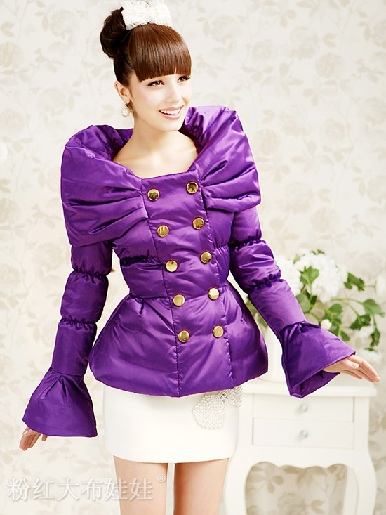 Pink large cloth purple butterfly collar double breasted slim waist noble ladies short design women's down coat Free Shipping