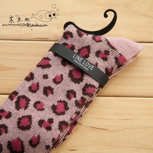 Pink leopard print ! vintage socks wireless socks female cotton socks 10 double