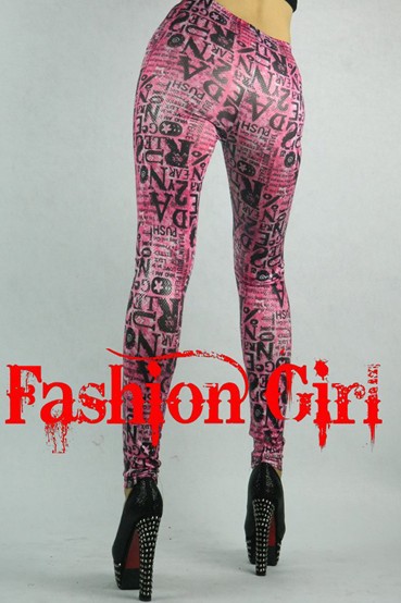 Pink letters graffiti Printing Imitation leather Pantyhose Leggings Hip Briefs Size fits all Breathable Pants feet