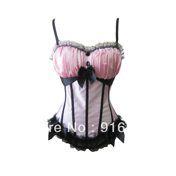 Pink Moulin Rouge Burlesque Strap Padded Bra Corset Bustier TOP G-string S-2XL Free Shipping