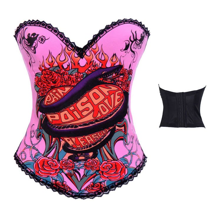 Pink Overbust Bustier Sexy Corset Snake Pattern Free Shipping - 2269pink