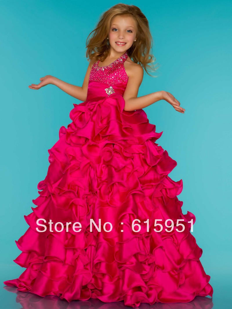 Pink Pageant Dress Fairy Tale Sweet Stone Work At Halter Bodice Pageant Little Girl's Dresses JY253