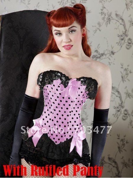 Pink sexy dot corset with ruffled panty high quality corset sexy lingerie wholesale and retail 2012 hot sale sexy corset