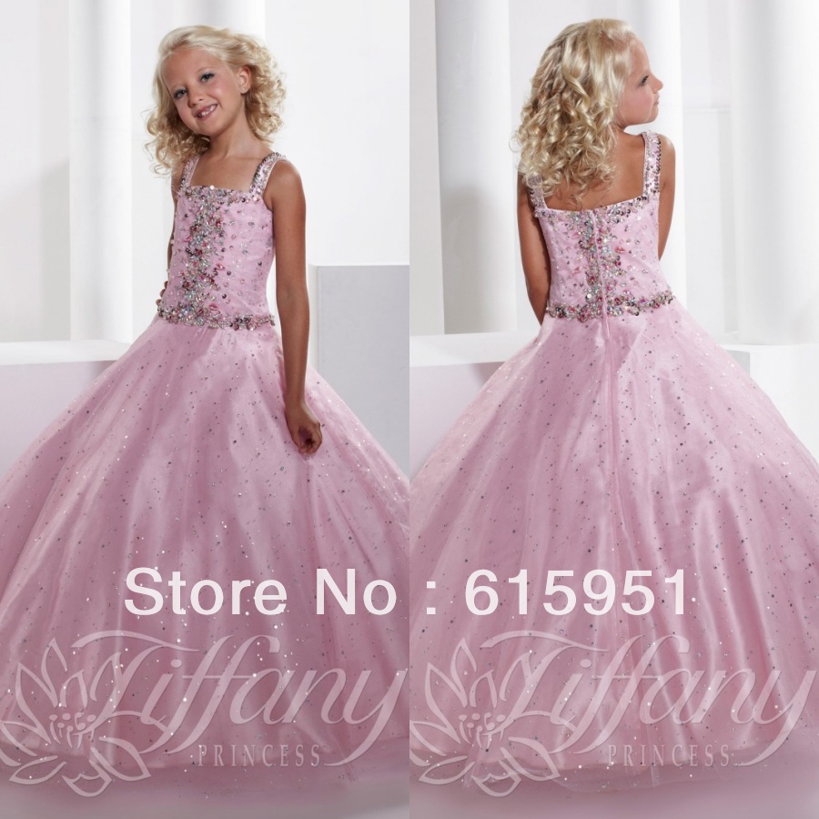 Pink Straight Neckline Pink Pageant Gown Sequin And Tulle Pink Girl's Local Pageant Dress  JY268