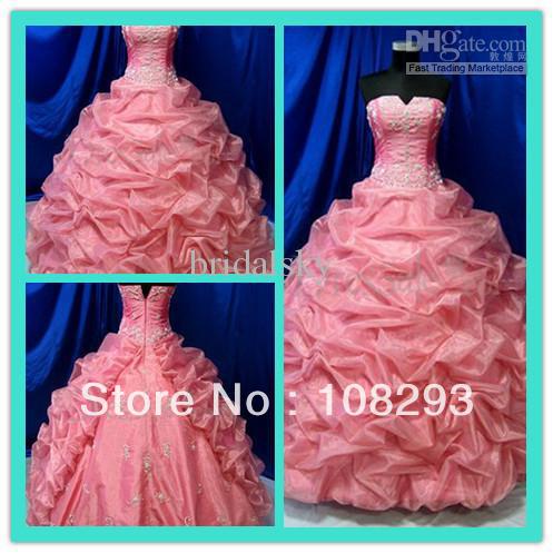 Pink Strapless ACTUAL IMAGES Ruched Lace Ball Gown Floor length Quinceanera Dresses Prom gowns