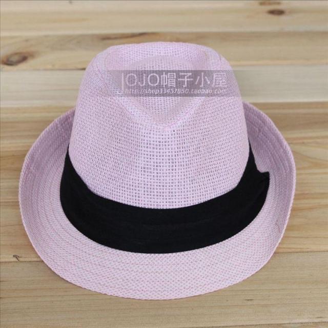 Pink summer fedoras female hat sweet strawhat