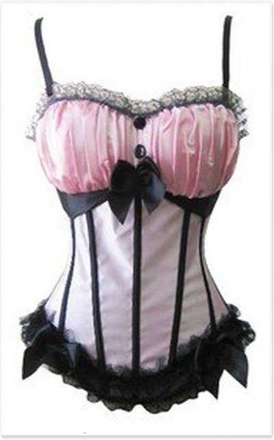 Pink with black flower overbust bra corset Free shipping - qm8899pinkblack