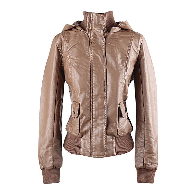 Pirog short design hooded PU water washed leather clothing leather jacket outerwear