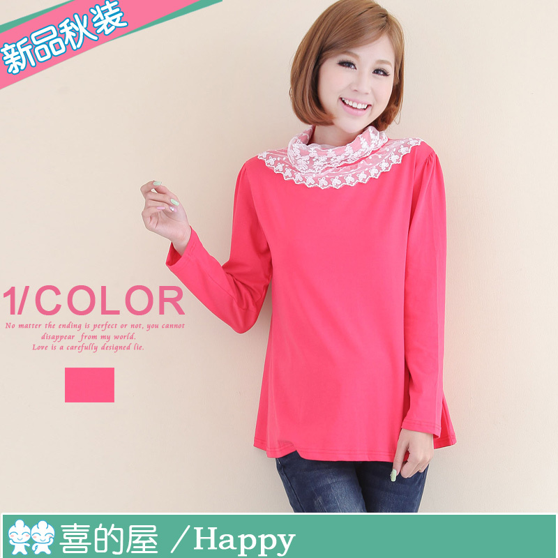 Piti house autumn maternity clothing lace turn-down collar maternity basic shirt long-sleeve T-shirt top 23130
