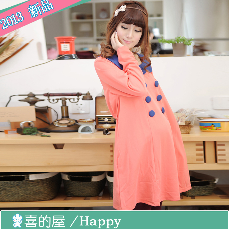 Piti house maternity clothing 2013 spring color block maternity dress gentlewomen ladies fashion maternity dress 34393