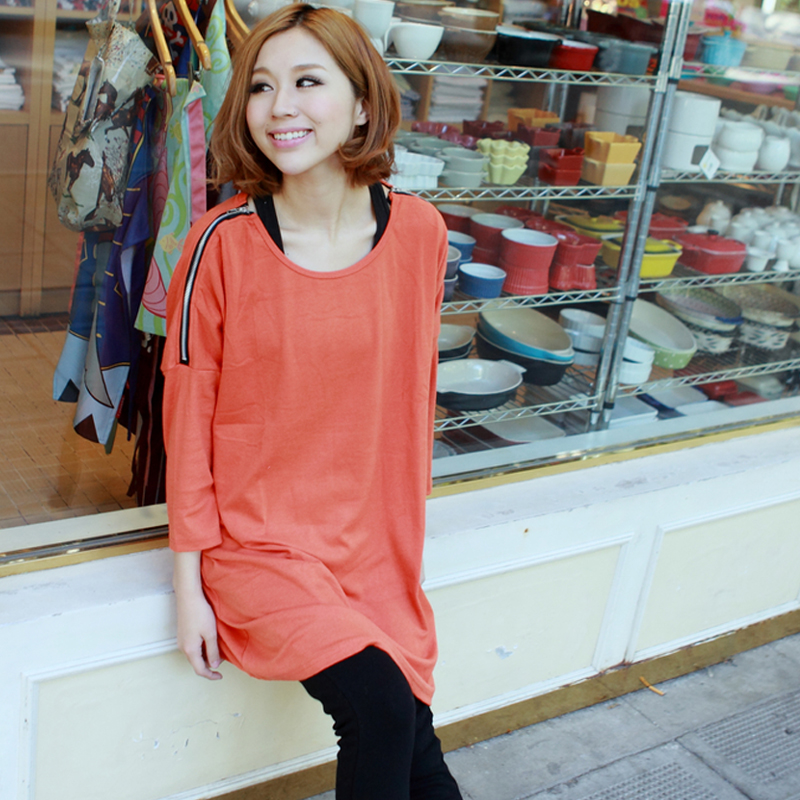 Piti house maternity clothing new arrival spring and autumn fashion zipper maternity top t-shirt