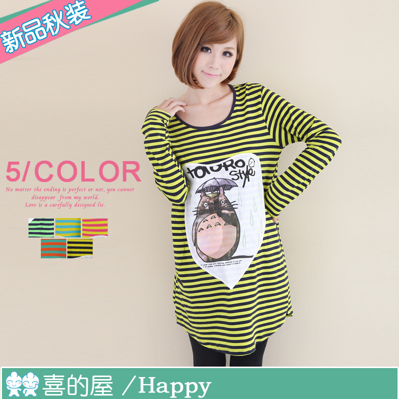 Piti house maternity clothing new arrival spring and autumn stripe totoro maternity t-shirt 23134