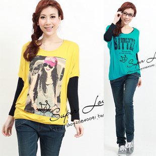 Piti house super comfortable double modal fashion short-sleeve o-neck print pattern maternity t-shirt