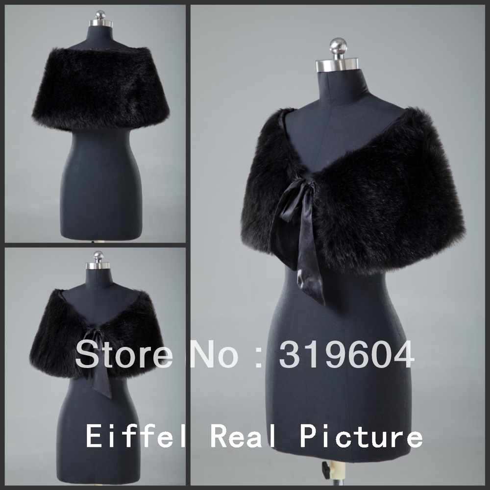 PJ001 Hot Selling Black Lace-Up Fur Bridal Wrap For Winter