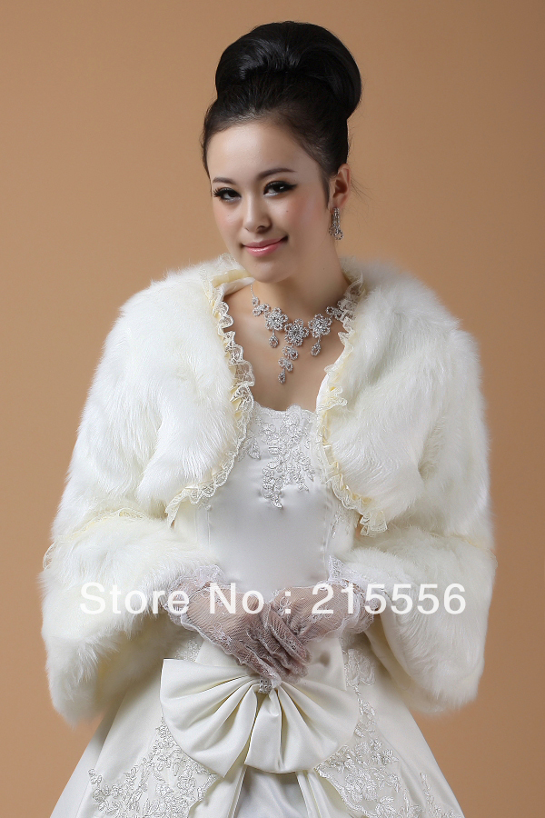 PJ001 Wedding dresses white lace long sleeve wool wraps