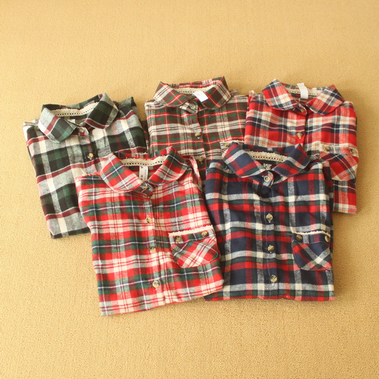 Plaid female fashion autumn 100% cotton slim plus size shirt thickening plaid shirt