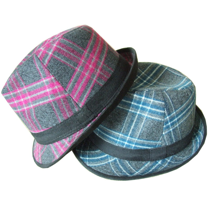 Plaid hat autumn check fedoras general woolen autumn and winter fashion hat