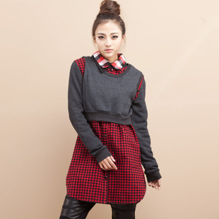 Plaid long-sleeve shirt vest female medium-long twinset women's shirt women's
