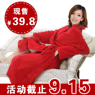 Plain coral fleece sleepwear lovers robe lounge set thickening autumn and winter