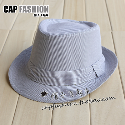 Plain fine stripe short brim fedoras hip-hop cap jazz hat in hat off to