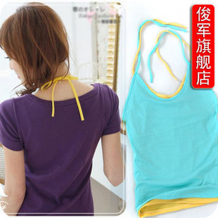 Plain halter-neck lacing vest all-match !