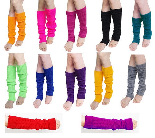 Plain Knitted Leg Warmers Stocking Socks Finger less Long Gloves Neon Color