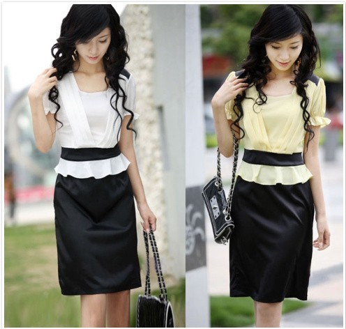 Plate 2012 sz1301 quality two-color work wear slim one-piece dress