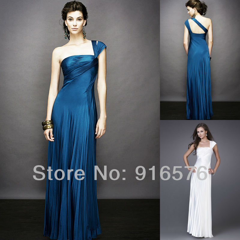 Pleat Crumpled One Shoulder Sheath Casual Floor Length Prom Dress Evening Gown