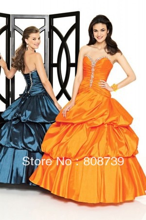 Pleated Bodice Beaded Strapless Ball Gown Quinceanera Dress