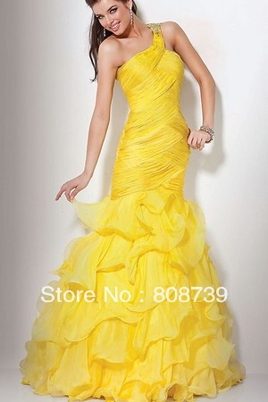 Pleated Bodice Dropped Waist Ruffled Sleeveless One Shoulder Quinceanera Dress