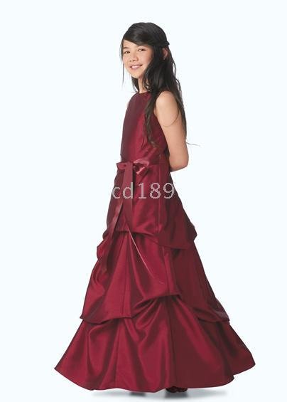 pleats floor-length Flower Grils Dress Custom-made Any color Beautiful sleeveless burgundy
