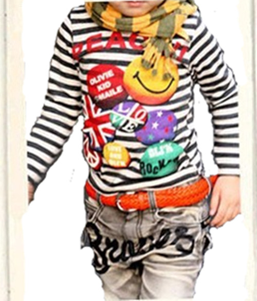 Ploughboys long johns male female child fashion stripe letter smiley pattern long-sleeve sweatshirt