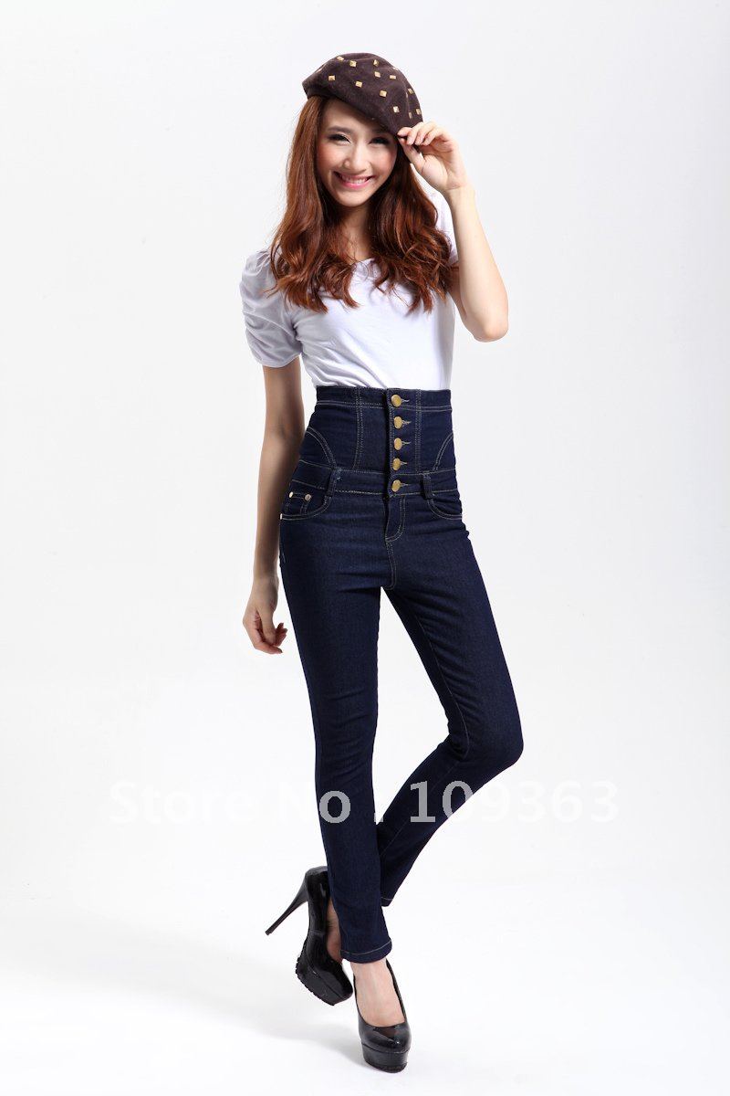 Plum sizes Fashion High Waist Denim Jeans Denim Pencil Pants Ladies' Trousers.Free shipping QQ1863