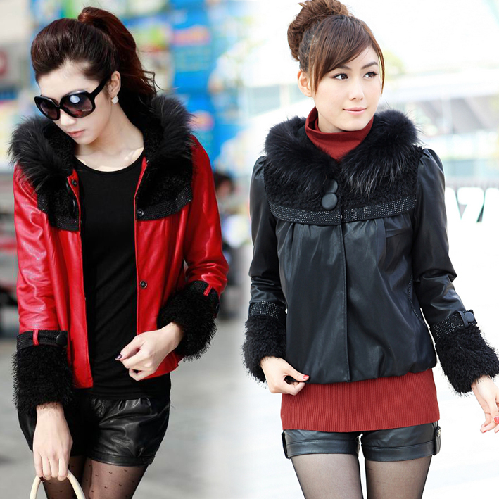Plus cotton leather clothing fur collar short design PU clothing female short design leather clothing 2013 spring women's