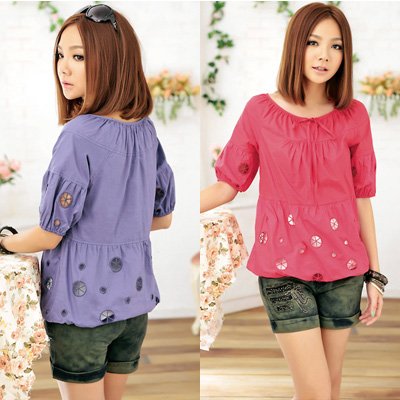 Plus size 3xl cotton blouse for women fashion 2013 summer shirt free shipping short sleeve tops wholesale and retail Xlixiou2329