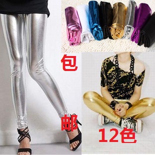 Plus size candy color thin autumn and winter female thickening Every light plus velvet metal quality faux leather pants legging