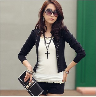 Plus size clothing 2012 spring and autumn ol rivet long-sleeve blazer mm plus size short jacket