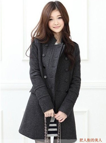 Plus size clothing autumn winter long design turn-down collar wool trench plus size outerwear a043