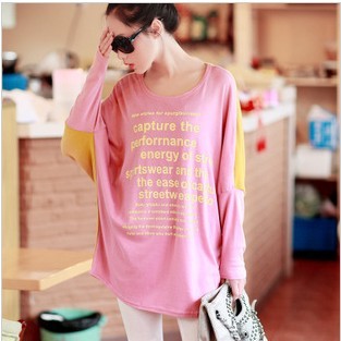 Plus size clothing mm spring maternity clothing spring upperwear loose medium-long letter long-sleeve T-shirt batwing shirt