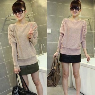 Plus size clothing outerwear loose plus size batwing sleeve shirt batwing wool sweater handmade beading clothes