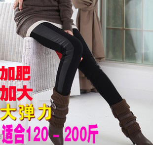 Plus size clothing spring fashion patchwork faux leather  all-match elastic legging  trousers free shipping