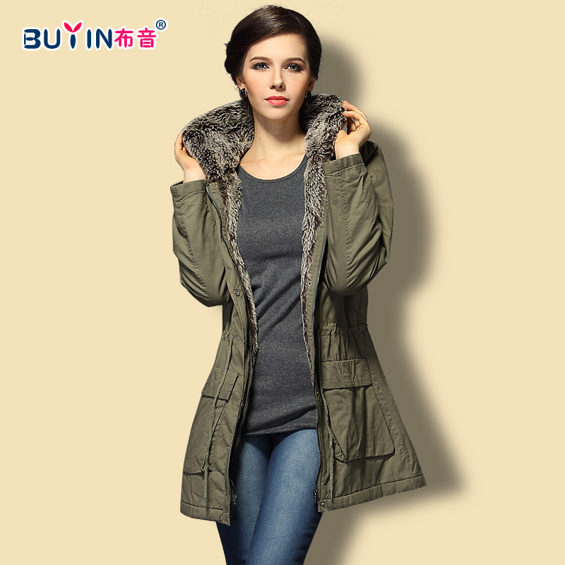 Plus size clothing wadded jacket medium-long cotton-padded jacket with a hood Army Green outerwear overcoat