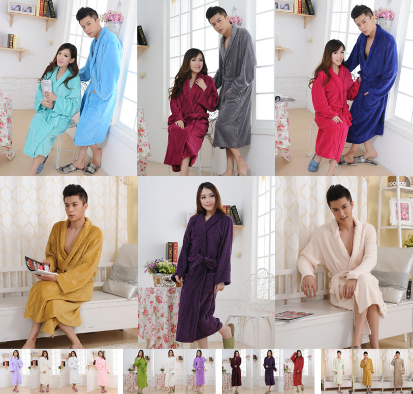 Plus size coral fleece robe thickening bathrobe lovers sleepwear