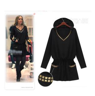 Plus Size Dress 2013 Summer autumn New arrival one-piece dress V-neck plus size women clothing long-sleeve T-shirt skirt