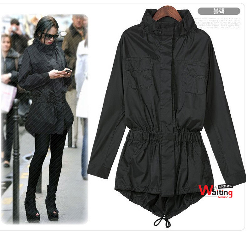 Plus size fashion normic brief figuring style adjustable trench a051 black free shipping china post air mail