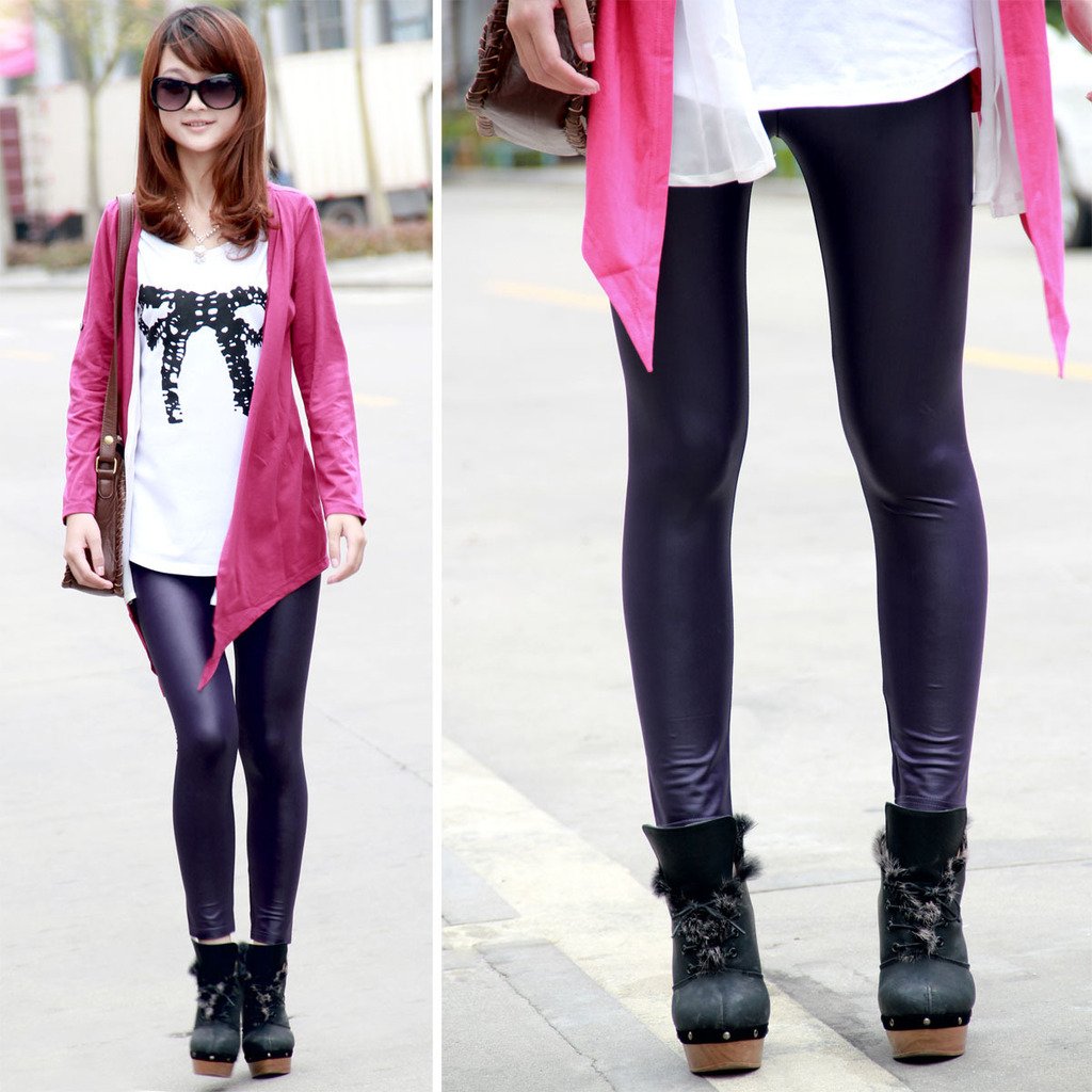 Plus size female fashion autumn and winter slim elastic waist matte faux leather skinny pants legging boot cut jeans